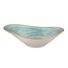 Bonna Aqua Aura ovális tál 28×18×9 cm – akvamarin porcelán, kézzel díszített, 6 db-os csomag