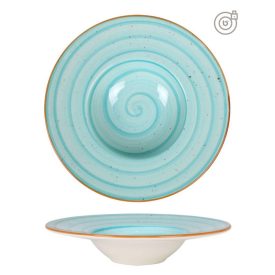Bonna Aqua Aura Risotto tányér 28×5 cm – akvamarin porcelán, kézzel díszített, 6 db-os csomag