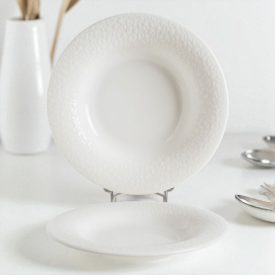 Albus Portedo porcelán mélytányér 23 cm – 6 db-os, enyhe krém színű szett levesekhez és tésztákhoz