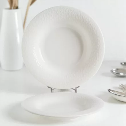 Albus Portedo porcelán mélytányér 23 cm – 6 db-os, enyhe krém színű szett levesekhez és tésztákhoz