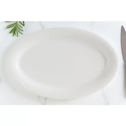 Albus Portedo porcelán ovális sültestál 32×21×2 cm – 6 db-os szett, enyhe krém színben