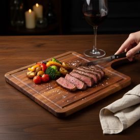 Akácfa tálalódeszka steak és húsételek tálalásához éttermekben