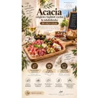 Szögletes Acacia fa tálalódeszka hajlított nyéllel sajtok és felvágottak kínálásához