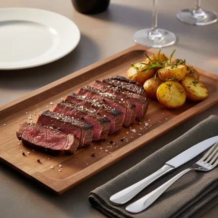 Akácfa tálalótálca steak és street food ételek tálalásához étteremben