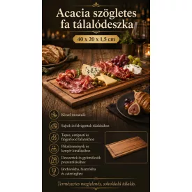 Acacia szögletes akácfa tálalódeszka 40×20×1,5 cm-es méretben