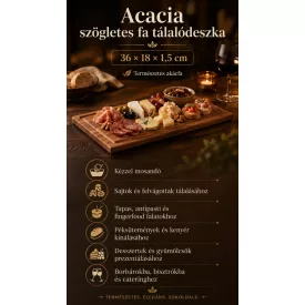 Acacia szögletes akácfa tálalódeszka 36×18×1,5 cm-es méretben