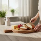 Acacia kerek nyeles fa tálalódeszka 14x19x1,5 cm