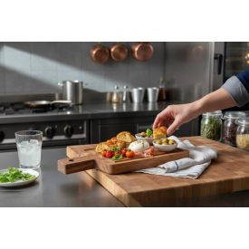  Acacia szögletes akáciafa tálalódeszka 10×19×1,5 cm – egyszemélyes, rusztikus, mosogatógépbe nem tehető