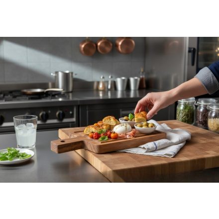  Acacia szögletes akáciafa tálalódeszka 10×19×1,5 cm – egyszemélyes, rusztikus, mosogatógépbe nem tehető