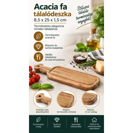 Acacia fa tálalódeszka 8,5x25x1,5