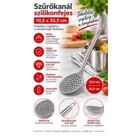   Quttin szilikonfejes szűrőkanál – 10,5 × 35,5 cm, rozsdamentes nyéllel