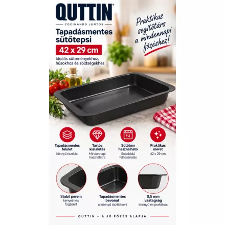 Quttin Xynflon tapadásmentes sütőtepsi, 42×29 cm, 0,5 mm vastag – GasztroZoli ajánlásával