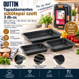Quttin szénacél sütőtepsi 3 darabos szett 28.5X19.5+34X24+42X29 és 0,5 mm vastag
