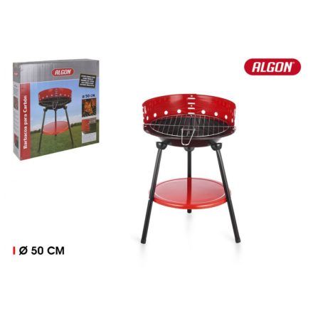 Algon faszenes állványos grill, 50 cm, zománcozott fém, alsó polccal – kültéri grillsütő