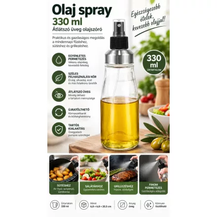 Átlátszó üveg olaj spray 330 ml – precíz és higiénikus olajadagoló