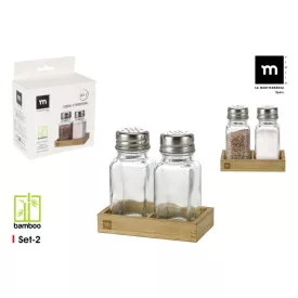 Só- és borsszóró készlet bambusz tartóban