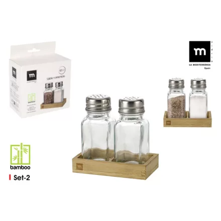 Só- és borsszóró készlet bambusz tartóban
