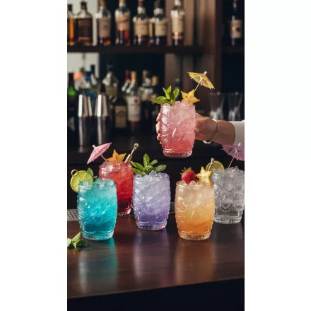 Szines old fashioned koktélos Tiki pohár 500 ml, 6 db-os csomag