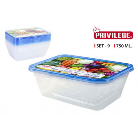 Privilege 9 darab 750 ml-es ételtároló dobez tetővel