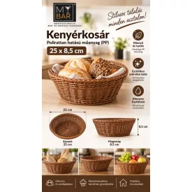   Polirattan hatású műanyag (PP) kerek kenyérkosár 25x8,5 cm