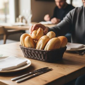   Polirattan hatású műanyag, barna, kerek kenyérkosár 26x20x8 cm