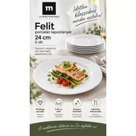 Felit fehér színű 24 cm-es porcelán lapostányér
