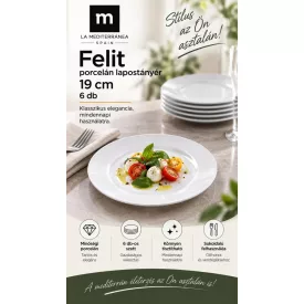 Felit fehér színű 19 cm-es porcelán lapostányér