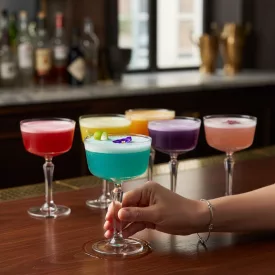   Onis Speakeasy Gin Fizz Koktélos Pohár Art Déco Szárral, 250 ml – 6 db-os Csomag
