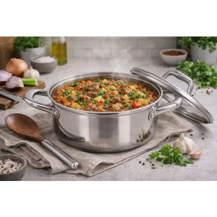 Caesar indukciós lábas 3 liter – rozsdamentes acél edény üveg fedővel, 22 cm