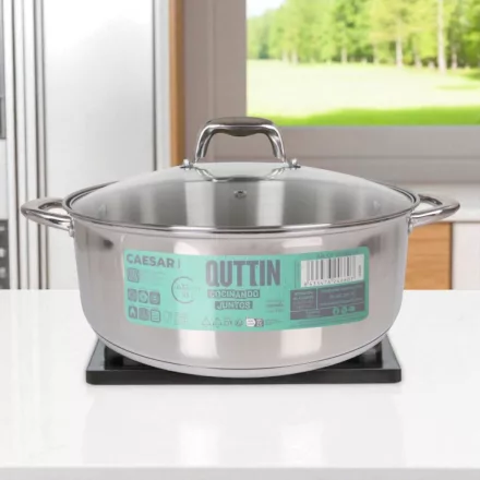 Caesar 10 literes indukciós lábas, 32 cm átmérővel, üveg fedővel – nagykapacitású rozsdamentes edény
