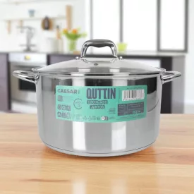Caesar 12 literes indukciós fazék 30 cm átmérővel, üveg fedővel – nagykapacitású rozsdamentes edény