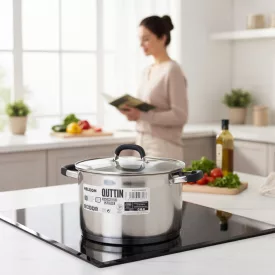   Heleom indukciós magas lábas üveg fedővel, 7,9 literes, 26 cm-es átmérővel