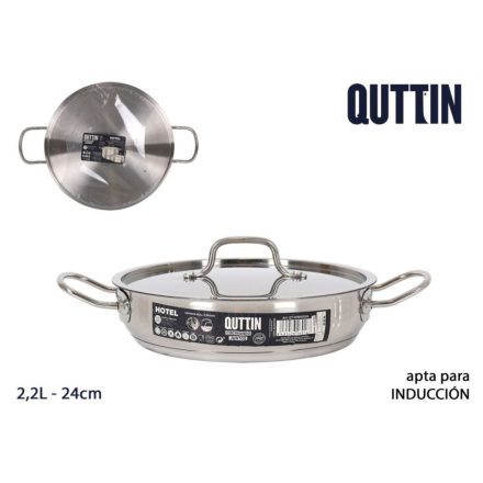 Quttin Hotel szeletsütő lábas 24 cm-es, üveg fedővel, rozsdamentes acél, indukciós – ideális rántotthús sütéshez panziókban és apartmanokban