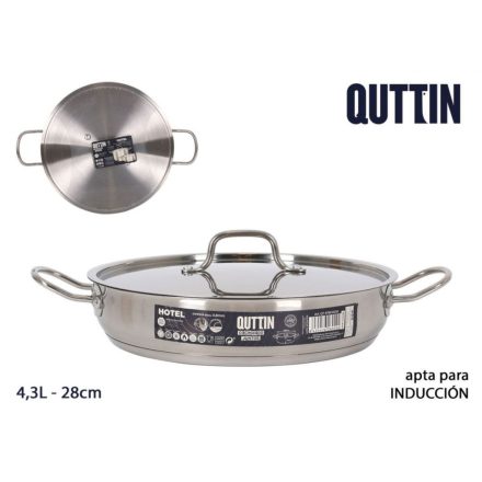 Quttin Hotel szeletsütő lábas 4,3 literes, 28 cm-es, rozsdamentes, üveg fedővel – ideális rántotthús sütéshez