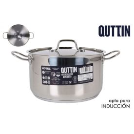 Quttin Hotel magas lábas fedővel – 7,5 literes, 26 cm átmérőjű rozsdamentes acél edény indukciós tűzhelyhez, 0,8 mm falvastagság, rozsdamentes fedő