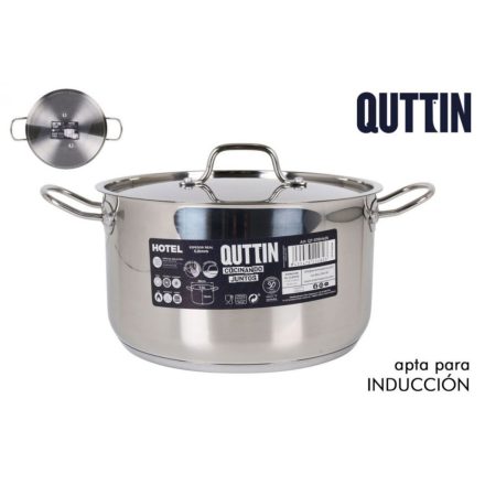 Quttin Hotel magas lábas fedővel – 7,5 literes, 26 cm átmérőjű rozsdamentes acél edény indukciós tűzhelyhez, 0,8 mm falvastagság, rozsdamentes fedő