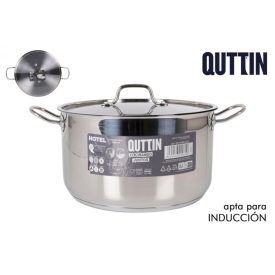 Quttin Hotel magas lábas fedővel – 9,5 literes, 28 cm átmérőjű rozsdamentes acél edény indukciós tűzhelyhez, 0,8 mm falvastagság, rozsdamentes fedő