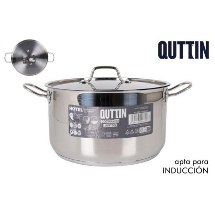 Quttin Hotel magas lábas fedővel – 9,5 literes, 28 cm átmérőjű rozsdamentes acél edény indukciós tűzhelyhez, 0,8 mm falvastagság, rozsdamentes fedő