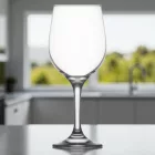 Fame 480 ml-es boros és vizes kehely – félig töltve fehérborral, elegáns megvilágításban, modern vendéglátó környezetben