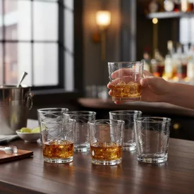 Lav Madrid 295 ml-es whiskys pohár whiskyvel és jégkockákkal – elegáns, időtálló üveg pohár prémium italokhoz