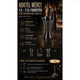 Fordítós koktélmérce 1,5 és 3 cl-es mérőoldallal, fekete PVD bevonattal