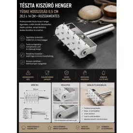Tészta kiszúró henger, tüske hosszúság 0,5 cm, 20,5x14 cm, rozsdamentes