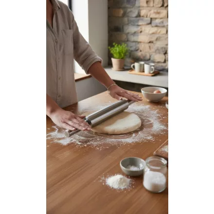 Csapágyas  nyújtófa, 25 cm-es nyújtó felülettel, 47X5 cm, rozsdamentes