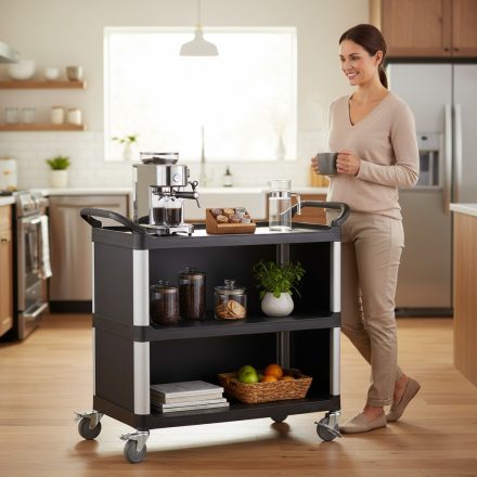 Zsúrkocsi, Tálalókocsi 3 Polcos - 3 Oldalt Zárt, 103,5-50,5-95,5 cm, Alumínium Kerettel