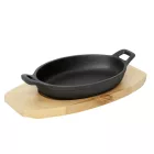 Öntöttvas ovális tálaló edény fa alátéttel, 24×17,5×5 cm – Német minőség