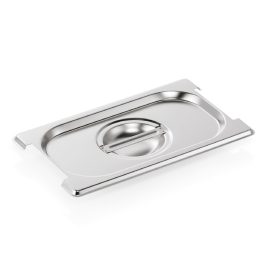 GN 1/4 rozsdamentes fedő fülkivágással – csúszófüles edényhez profi használatra