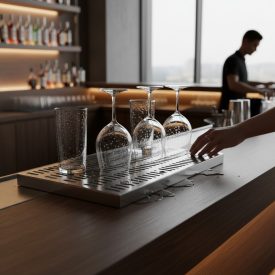 vizes poharak elhelyezése csepegtetőn vendéglátó környezetben