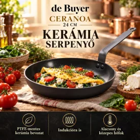 de Buyer CERANOA kerámia serpenyő 24 cm – PTFE-mentes – edukáló kép, PTFE-mentes kerámia bevonat és kíméletes használat