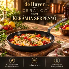 de Buyer CERANOA kerámia serpenyő 32 cm – PTFE-mentes – edukáló kép, PTFE-mentes kerámia bevonat és kíméletes használat