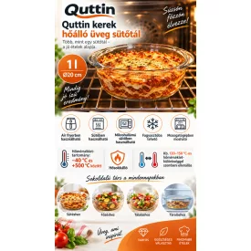 Quttin 1 literes kerek üveg sütőtál ételek sütéséhez, melegítéséhez és tálalásához